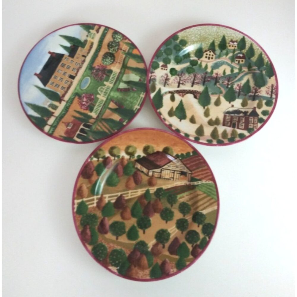 Vintage Set Of 3 1995 Block By Gear Country Village Decorative Collectors Plates